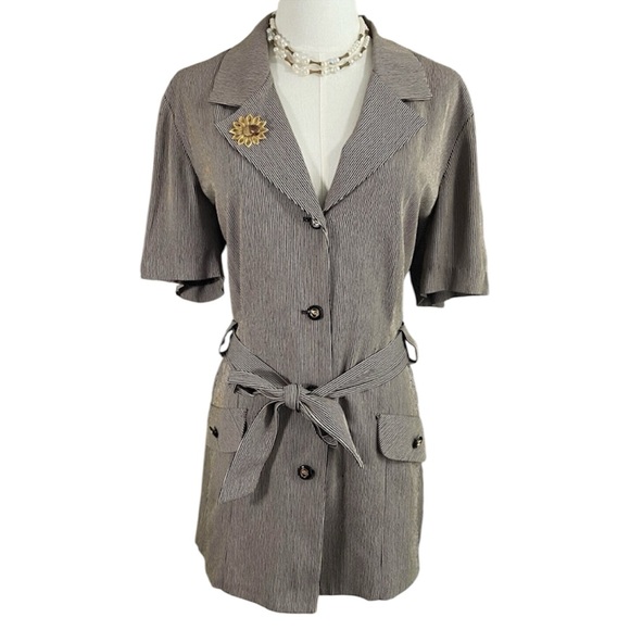 80s Vintage R&M Richards Blazer Dress Waist Tie Size 14 Karen Xwong - Picture 1 of 11